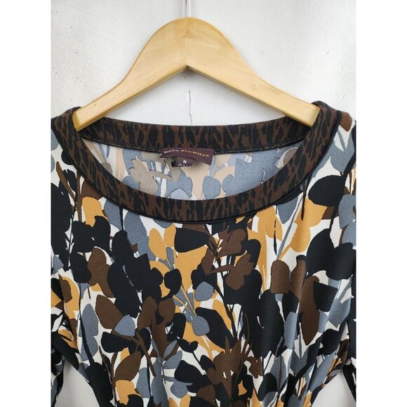 Dana Buchman Womens Top Medium Brown Black Abstract Belted Stretch 3/4 Sleeve - Picture 4 of 9